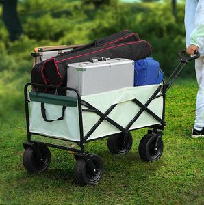 Chariot de camping portable d'extérieur 2025 à quatre roues, pliable facilement, grandes roues de 8 pouces, pour jardin et plage, avec rangement en maille d'acier inoxydable durable - Product Image 3