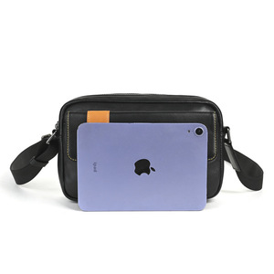 Laulisdon Men's Leather Crossbody <b>Bag</b> Black Cowhide Large Capacity Durable Everyday Use - Product Image 3