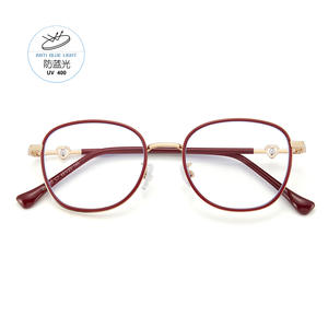 Tr&fashion Gafas con montura de ojo de gato 49-20-145, lentes de resina antiluz azul para mujer, montura roja con revestimiento dorado - Product Image 3