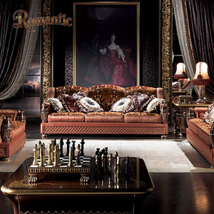 Ensemble de canapés en tissu en bois massif de style royal classique de luxe pour salon de grande <span class=keywords><strong>maison</strong></span>, vente chaude, 3 pièces avec housse - Product Image 4