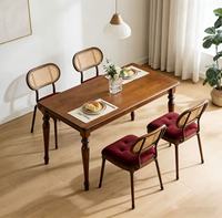 Offre Spéciale : 1 Table à Manger en Bois Massif Style Américain Vintage avec 4 Chaises et Pieds en Colonne Romaine