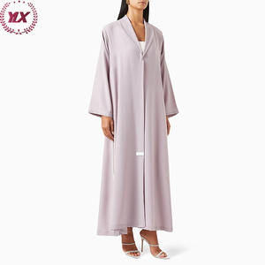 2023 vestidos modestos para mujer, adornado con perlas, crepé fluido, cuentas de perlas, cuello de solapa púrpura claro, Abaya, vestido musulmán para mujer - Product Image 2