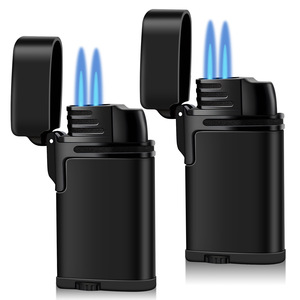 Briquet métallique compact à double flamme bleue coupe-vent, design à jet direct pour usage extérieur - Product Image 1