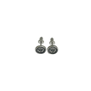 S925 Sterling <b>Silver</b> Round <b>Stud</b> Earrings With Tibetan Character Design For Everyday Wear - Product Image 5