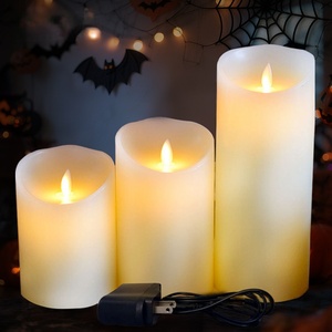Trío de Velas LED Recargables con Brillo Continuo y Puntas Onduladas para un Ambiente Duradero Durante Toda la Noche, Vela LED de Parafina - Product Image 1