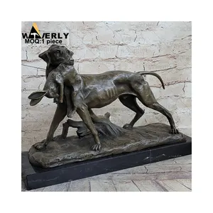 传统艺术金属铜动物雕塑手工铸造室外室内黄铜青铜猎狗雕像雕塑待售