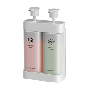 Dispensador de Jabón Líquido Doble de Pared, Blanco y Negro, 500 ml, con Soporte, Plástico ABS, Recargable, para Baño - Product Image 3