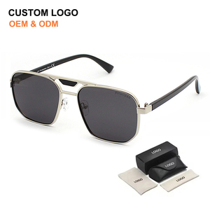 Luxury Designer Double Bridge Men <b>Sunglasses</b> Fashion Custom Logo Polarized <b>Square</b> Metal Women Sun Glasses with High Quality - Product Image 1