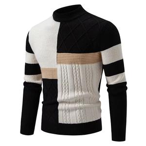 Vente en gros de tricots Offre Spéciale col montant bloc de couleurs rétro pull en tricot coupe ajustée chandails confortables anti-rides pour hommes - Product Image 3