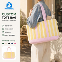 حقيبة تسوق نسائية من القماش المخطط من BunnyTote، واسعة، خالية من الضغط، متينة، مقاومة للتشوه