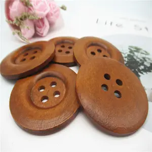 5cm Wooden Button Coffee black Round 4-eye Wide Edge Wood Button for coat and DIY