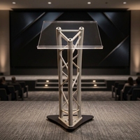 Podium en aluminium et acrylique léger (8-12 kg) avec roulettes silencieuses, montage sans outil pour conférences et galas