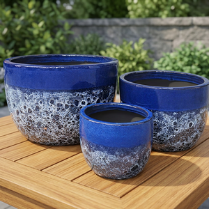 Juego de Macetas de Cerámica Ecológicas, Resistentes, con Acabado Azul Glaseado, Diseño Rústico, para Uso en Interiores y Exteriores, Jardín y Hogar - Product Image 2