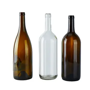 Botellas de vidrio vacías, redondas, para vino tinto y marrón, 750ml, 1000ml, color ámbar, para licor