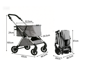 Складная регулируемая коляска для животных 605-2: легкая, с сетчатым дизайном, большой вместимости, портативная, 4-колесная тележка для использования на улице - Product Image 5
