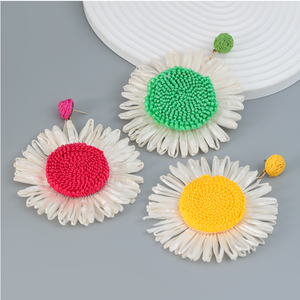 Nouvelles boucles d'oreilles <span class=keywords><strong>en</strong></span> raphia, cercle de plantes <span class=keywords><strong>en</strong></span> rotin, fleur pendante, boucles d'oreilles <span class=keywords><strong>en</strong></span> paille tissée à la main pour femmes, bijoux d'été pour la plage - Product Image 1