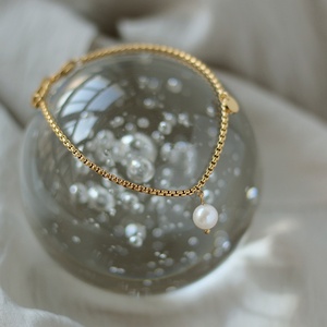 Simple Engrave logo <b>Name</b> Stainless Steel Round Charm Freshwater Pearl Box <b>Chain</b> Bracelet - Product Image 4