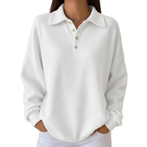 New Fall/Winter <strong>Women</strong> <strong>Polo</strong> <strong>Shirts</strong> Waffle-pattern Long-sleeved Top Custom-made Relaxed, Casual <strong>Polo</strong> <strong>Shirts</strong> - Product Image 1