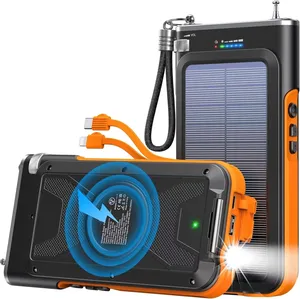 Solar Power Bank With FM Radio Portable Wireless Charger 20000mAh 15W QC 3.0 Fast Charging Flashlight Compatible All USB Devices