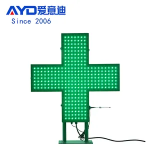 Mini Double-side LED Cross Pharmacy Sign for Business com modo intermitente Outdoor Electric Light up Inscreva-se para Medical Shop