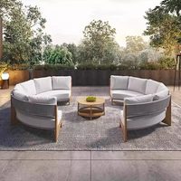 Outdoor-Sofa-Bank-Kombination aus Teakholz und Rattan, Wasserfest, Sonnenschutz, Bogenförmig für Garten, Innenhof, Balkon, Outdoor-Möbel