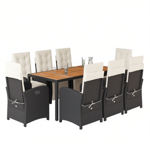 Set da Pranzo da Giardino in Rattan Bianco Crema e Nero per 8 Persone, Arredamento da Esterno Resistente alle Intemperie dal Design Contemporaneo - Product Image 1