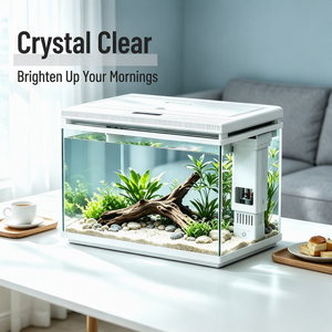 JSD Desktop-<span class=keywords><strong>Aquarium</strong></span> aus Ultraklarem Glas mit Regenfallfilter, Fisch-Toilette und Blau-Weiß-LED-Beleuchtung für Zuhause und Büro - Product Image 3