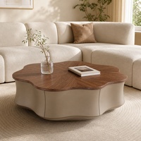 Table basse minimaliste en forme de fleur, moderne, simple, de haute qualité, en bois massif noir, avec rangement