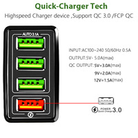 Chargeur mural de voyage 45W QC3.0 4 USB avec charge rapide 5V 3.1A, adaptateur d'alimentation universel avec prise EU/US/UK