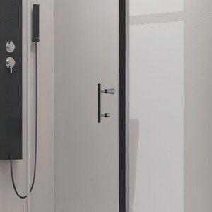 Kamalu KFN5000S 140x70 box doccia con telaio nero in acciaio inox cerniera in vetro aperto stile spazzolato finitura per alberghi - Product Image 4