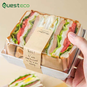 Questeco Nâu vuông salad kraft giấy Cheesecake hộp 12x11x6.5cm Takeaway hộp salad ăn sáng Sushi thực phẩm khay với nắp nhựa - Product Image 5