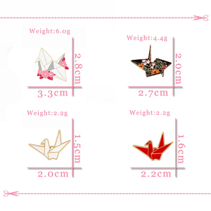 <span class=keywords><strong>Origami</strong></span> Karikatur Tierbrücken Abzeichen Rucksack Revers-Stift Glückliche Tausend Papierkräne Emaille-Stifte - Product Image 6