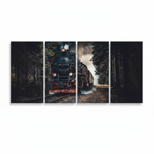 Obra de arte impresa en lienzo: vista panorámica de trenes para decoración de casas de campo, JUEGO DE 4 LIEÑOS - Product Image 2