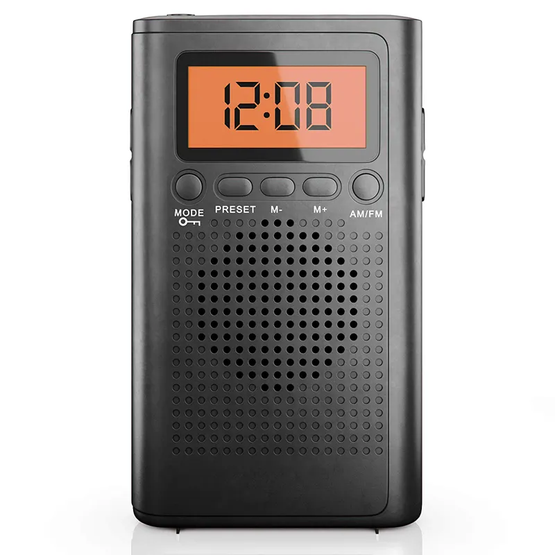 Com entrada para fone de ouvido lcd relógio digital pequeno bolso am rádio fm para escritório, quarto, corrida, caminhada