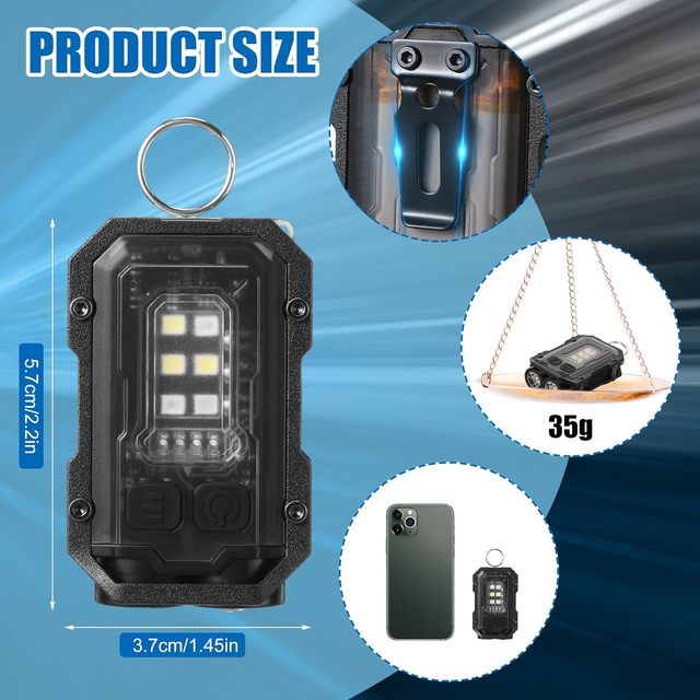 Mini EDC Rechargeable LED COB Flashlight 800 High Lumens White Red Blue Light 8 Modes Small Keychain Pocket USB C Portable