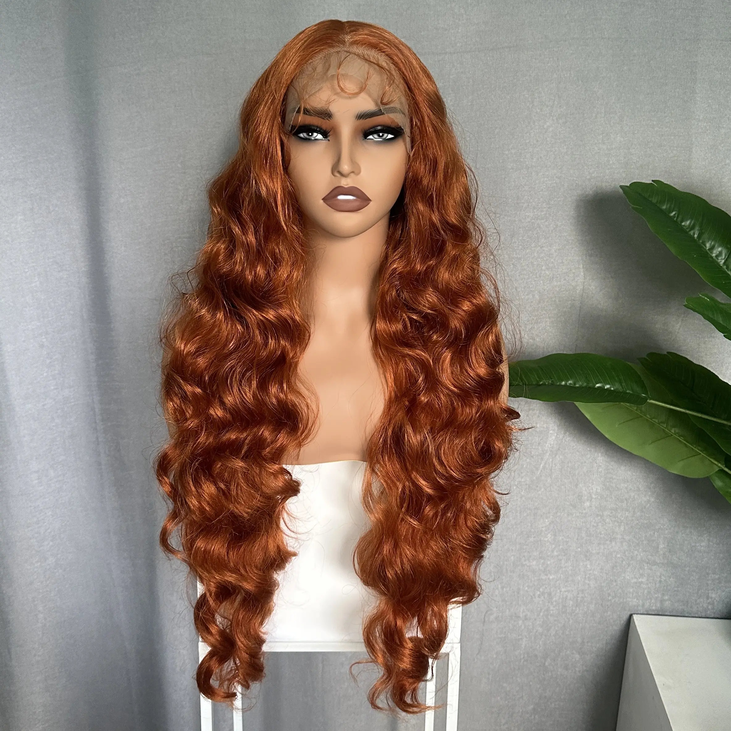 X-TRESS 32Inch Long 13x6 Lace Body Wave Pre Plucked with Baby Hair Glueless Swiss Lace Heat Resistant Synthetic Lace Front Wigs