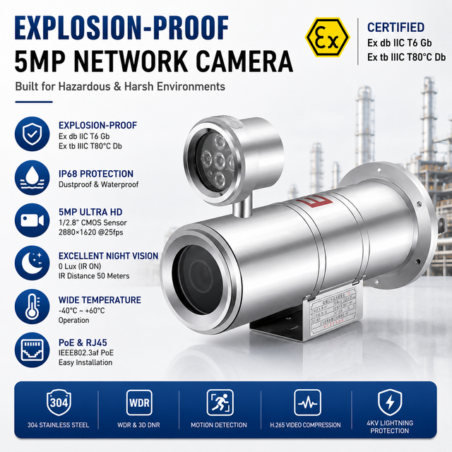 HIKWIFI ATEX Explosion Proof Outdoor Thermal Imaging Camera Industrial Hazardous Area High Definition CMOS Anti Corrosion