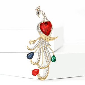 Nouvelle <span class=keywords><strong>broche</strong></span> en alliage, motif paon et phénix, ornée de strass, pour femme, à porter sur manche ou comme épingle, idéale pour cheongsam et soirées - Product Image 2