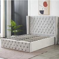 Lit ottoman rembourré en tissu velours gris foncé, design italien, avec tête et pieds de lit capitonnés, taille Queen, à vendre