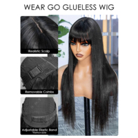 Wig poni lurus tulang digambar ganda dengan pinggiran rambut manusia Vietnam mentah Wig lurus halus dengan poni