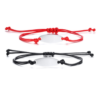 Bracelet en corde cirée personnalisable avec breloque gravée, étanche, réglable, rouge et noir, pour couples