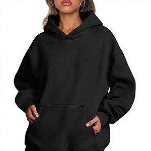 Sudadera con Capucha Extra Grande para Mujer, Color Negro, con Bolsillo, Forro Polar, Estilo Casual para Otoño - Product Image 1