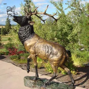 BLVE Custom Modern Art Decor Out Door Life Size Vivid Metal Brass Bronze Deer Sculpture Elk Statue For Garden