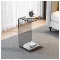 Moderner Wohnzimmer-Beistelltisch aus Grauem Acryl, Minimalistischer Tragbarer Kaffeetisch für Apartment-Dekoration