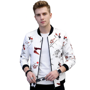 Chaqueta Blanca con Estampado Floral para Hombre, Cuello Alto con Cierre, Estilo Casual, Corte Ajustado, Material de Poliéster, Estilo Primavera - Product Image 6