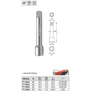 อะแดปเตอร์หัวหกเหลี่ยม Yato ขนาด 3/8 นิ้ว ผลิตจากเหล็ก CrV สำหรับใช้กับประแจบล็อก - Product Image 1