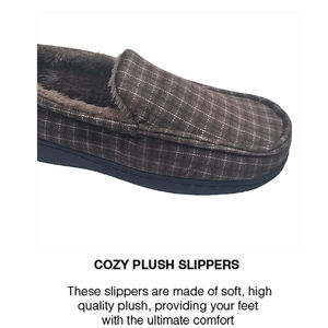 Chaussons fermés doublés en polaire à motif écossais : Chaussures d'intérieur chaudes antidérapantes pour hommes adultes (usage domestique en hiver) - Product Image 3