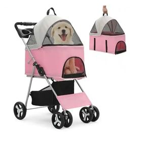 बैंक लक्जरी सुंदर गुलाबी 4 पहियों पोर्टेबल पालतू कुत्ते बिल्ली आउटडोर कैरियर - Product Image 3