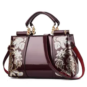 Embroidered Tote Bag Women's Patent Leather Handbags Shoulder Hand Bags For Women