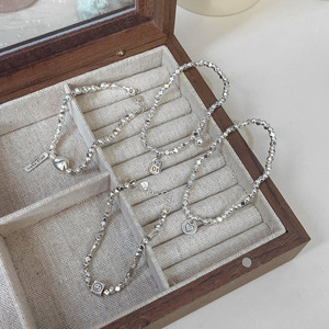 Ruitai S925 Sterling <b>Silver</b> <b>Beaded</b> Bracelet For Women Heart Shape Everyday Wear Jewelry Set - Product Image 2